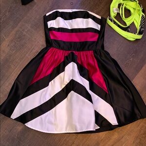 Black and Pink Strapless Dress